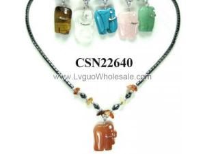 Semi precious Stone Elephant Pendant Beads Chain Choker Fashion Women Necklace
